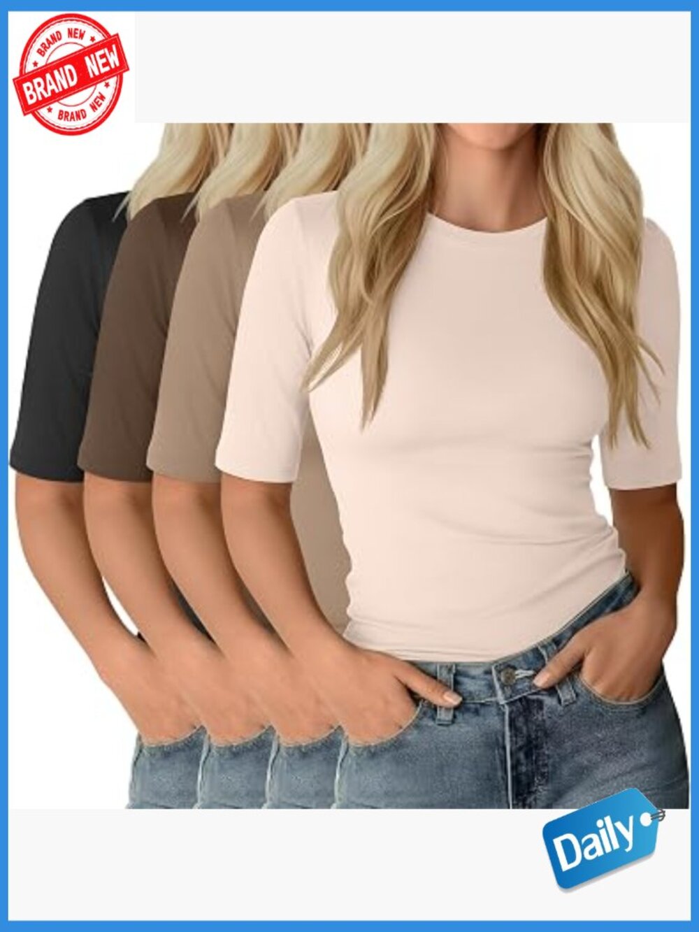 4 Pack Women's Half Sleeve Tops Slim Fit Crewneck Tees Summer Basic